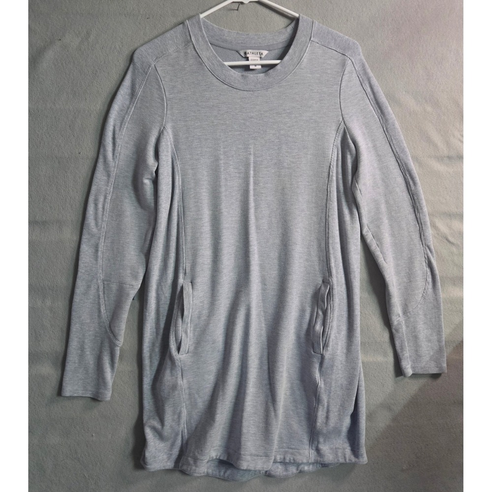 Athleta Balance Dress Medium Blue Gray Tencel Lyocell French Terry Pockets Shift